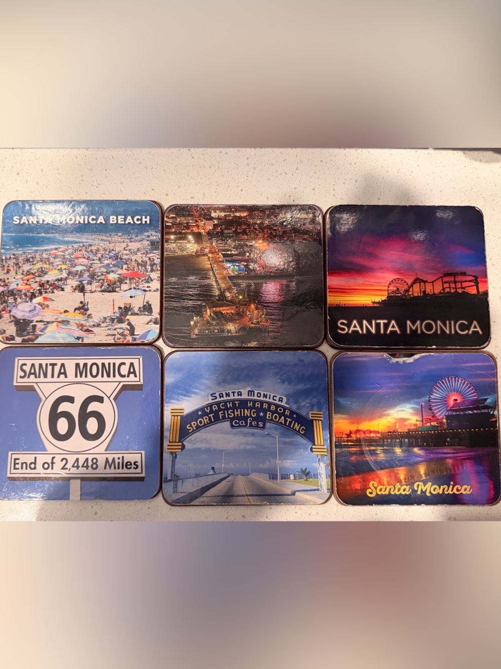 Vintage Santa Monica Pier Souvenir Coasters Set of 6